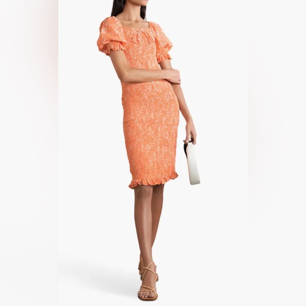 NEW FAITHFULL THE BRAND Summer Stretchy Midi Dress Floral Peach S NWT